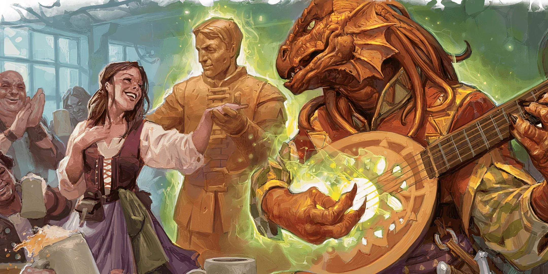 Một Bard tộc Dragonborn sử dụng phép thuật để ngăn cản đối thủ trong D&D, minh họa việc thiếu thời gian nghỉ ngơi.