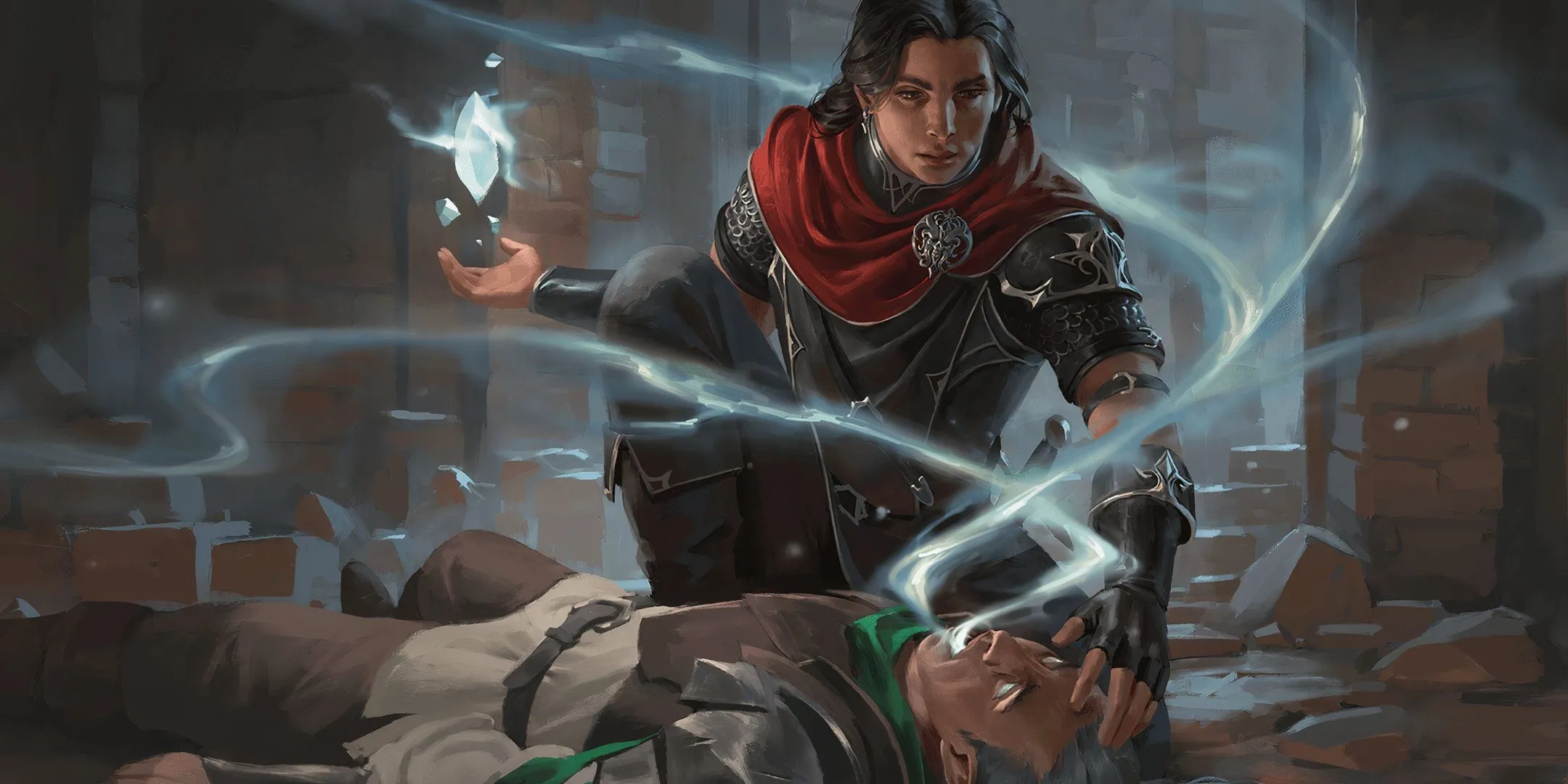 Một pháp sư (cleric) thi triển phép Hồi Sinh (Raise Dead) trong D&amp;D, làm nổi bật sự cần thiết của thành phần phép thuật.