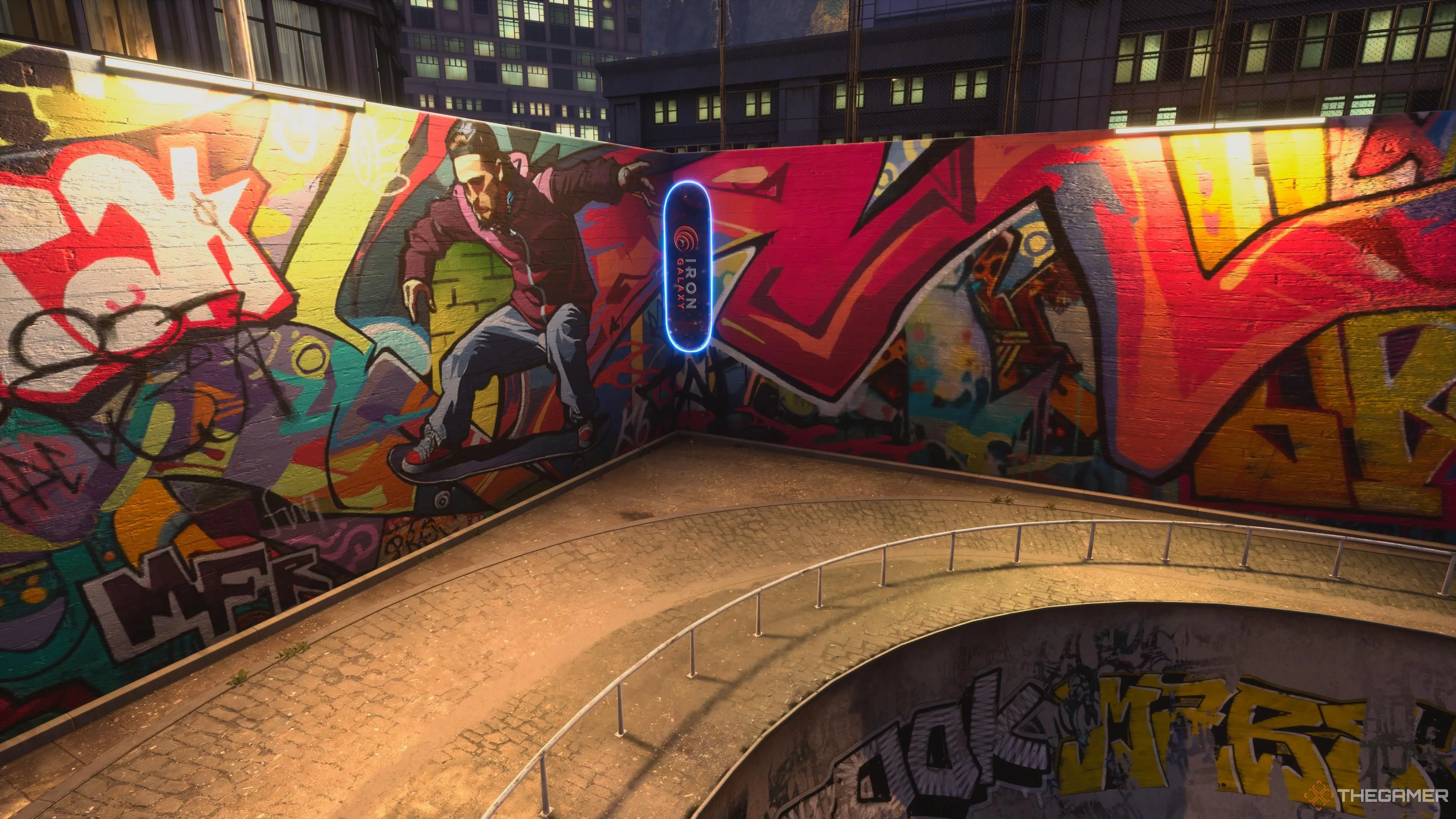 Một tấm ván trượt ẩn giấu trong màn chơi Rio của Tony Hawk's Pro Skater 3+4, cho thấy tính năng sưu tầm trong game.