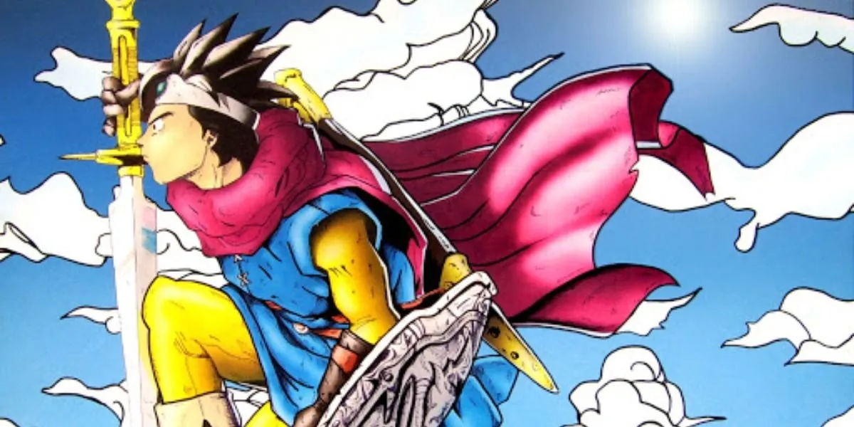 Người hùng cầm kiếm nhìn lên bầu trời trong Dragon Warrior III, tiền thân của Dragon Quest tại Mỹ