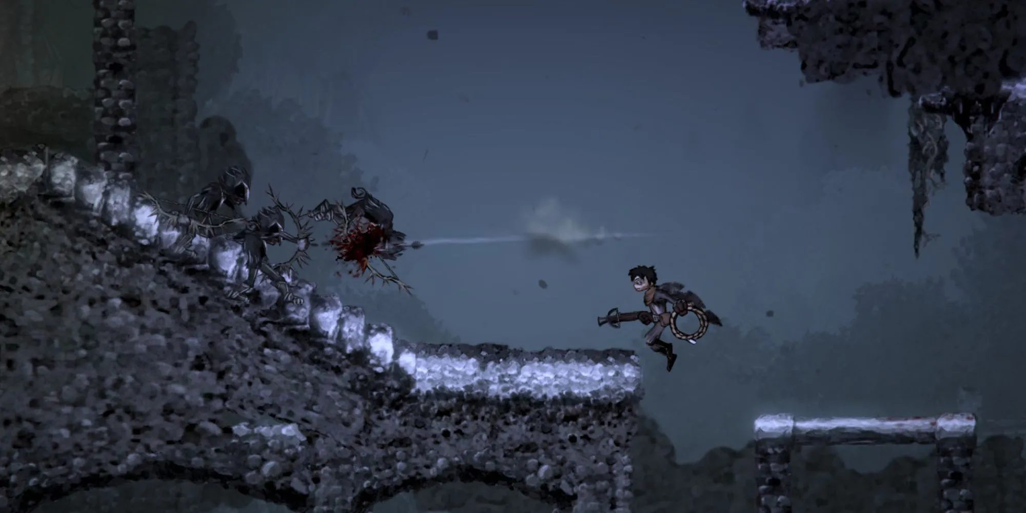 Nhân vật chiến đấu với kẻ thù trong Salt and Sanctuary, thể hiện lối chơi Action RPG 2D đặc trưng