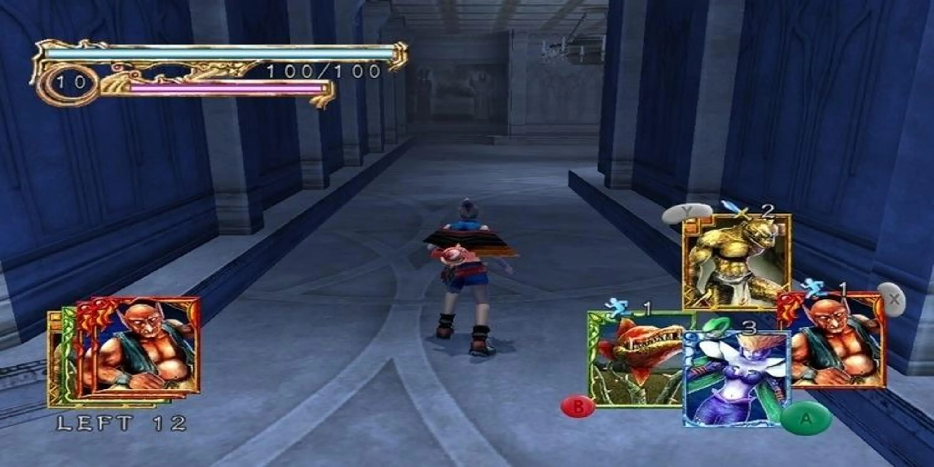 Nhân vật Tara di chuyển trong hành lang tối tăm của Lost Kingdoms 2, phong cách dark fantasy