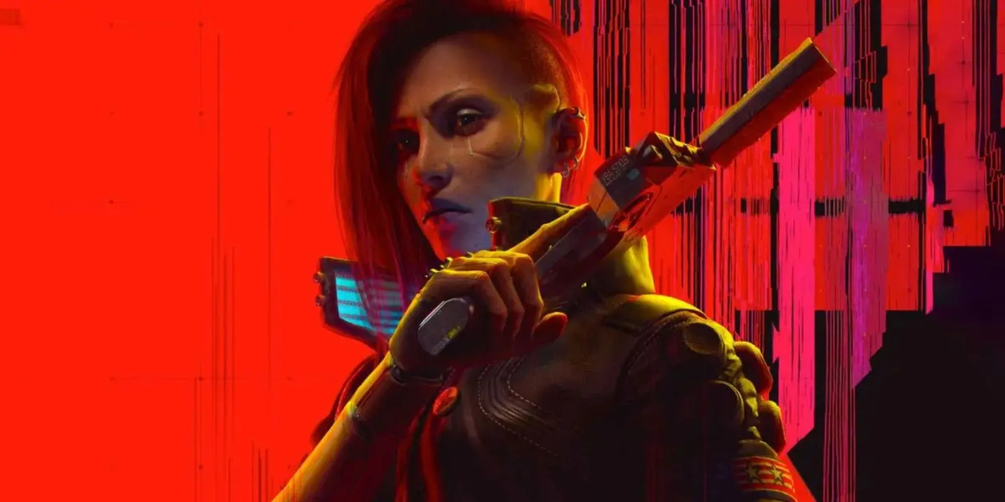 Nhân vật V cùng khẩu súng của mình trong bản mở rộng Phantom Liberty của Cyberpunk 2077