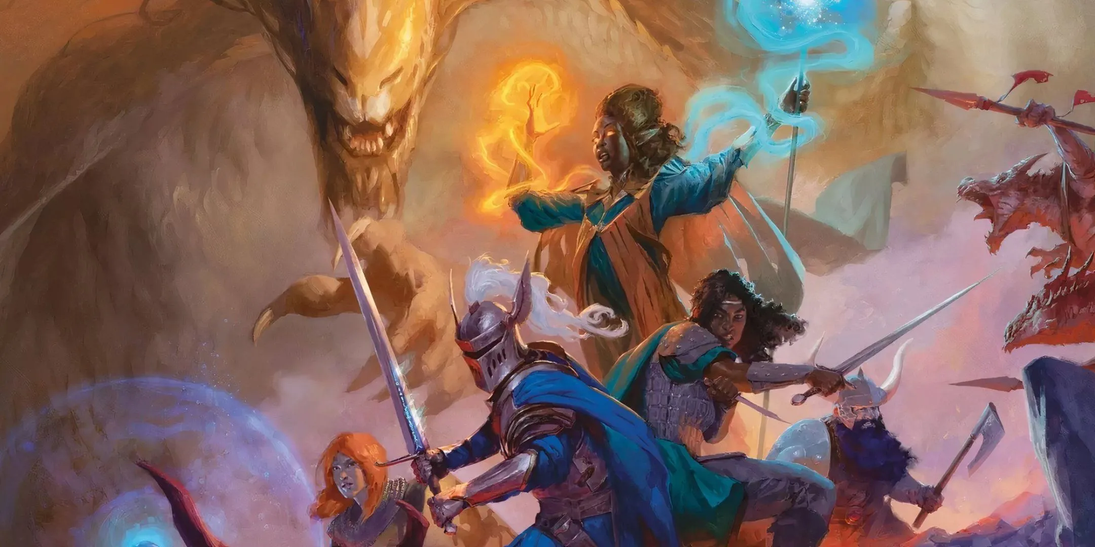 Nhóm mạo hiểm gia trên bìa Player's Handbook 2024 của Dungeons &amp; Dragons.