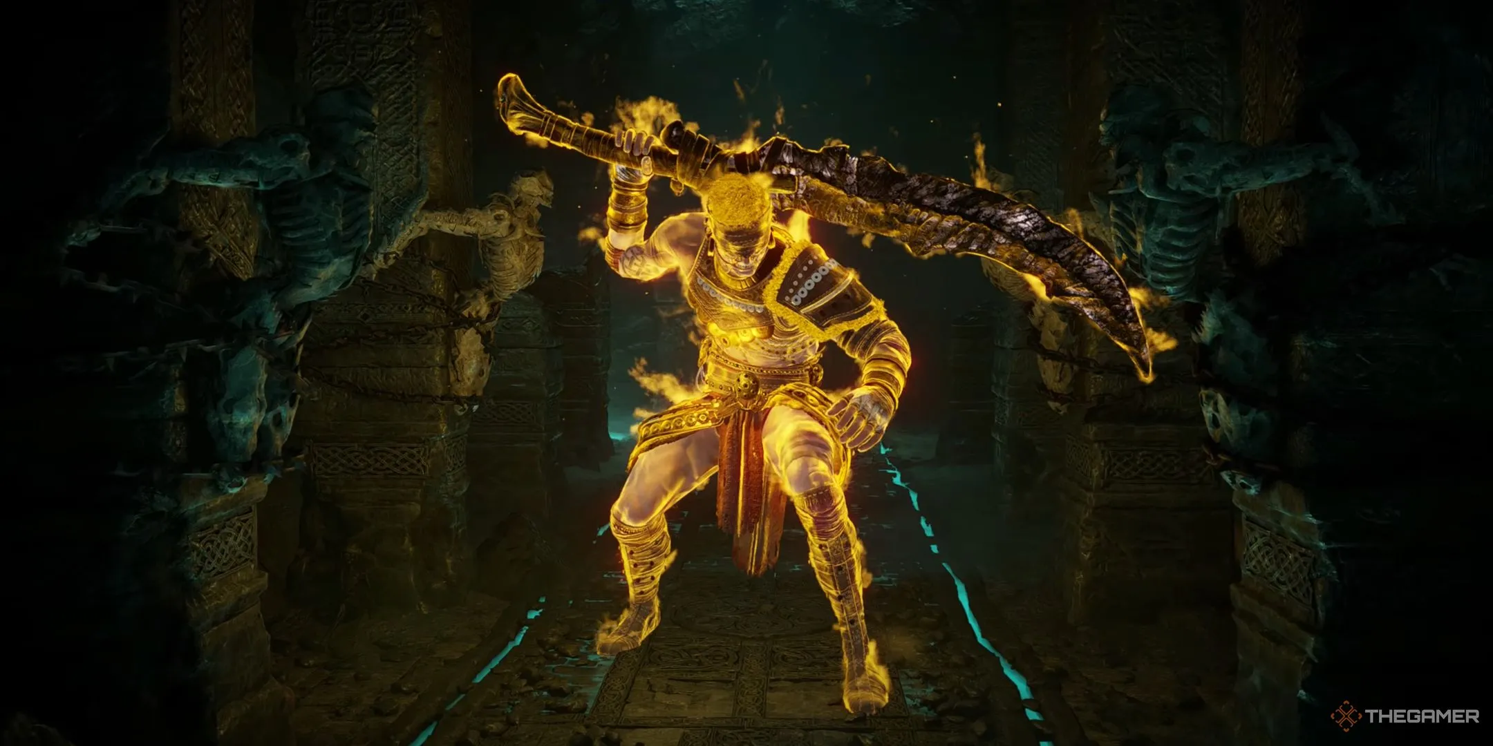 Old Hero, một chiến binh với áo giáp cổ điển và kiếm lớn, đứng nghiêm trang trong Demon's Souls.
