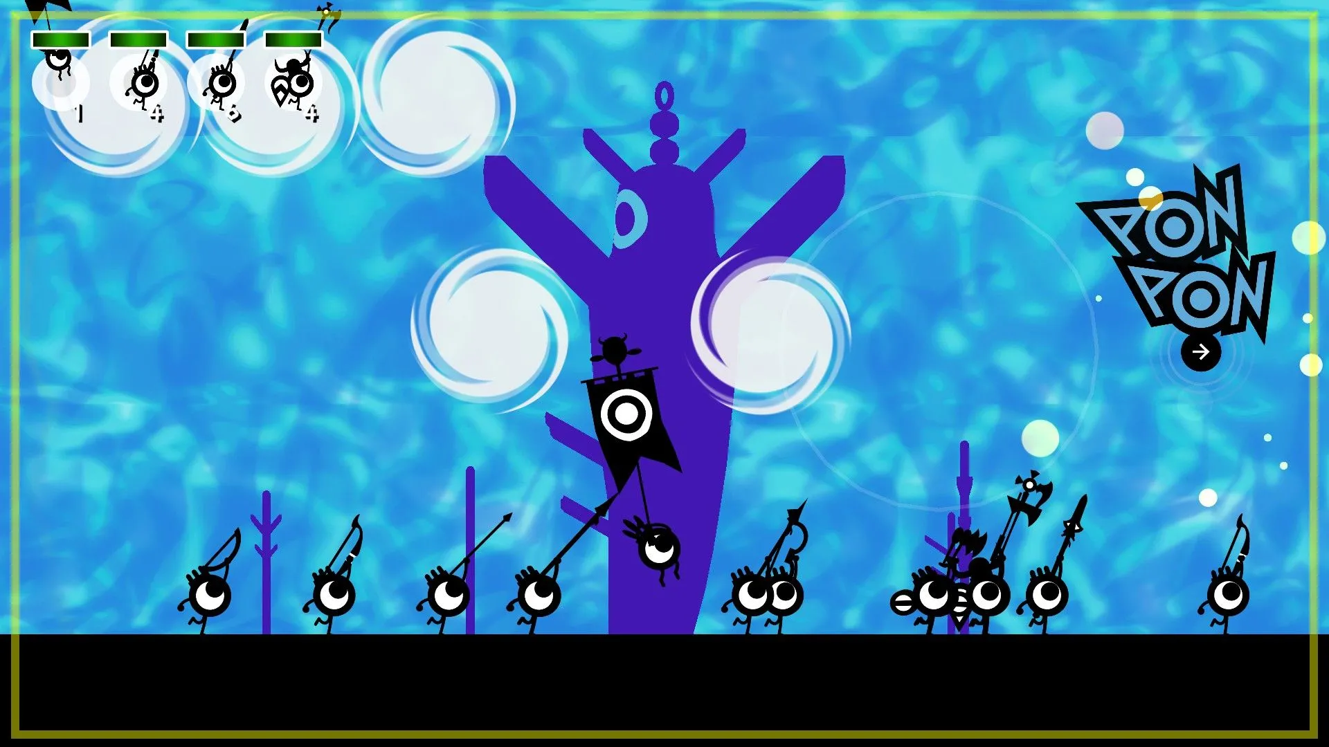 Patapon 1+2 Replay: Nghi thức cầu mưa của các Patapon nhằm thay đổi thời tiết trong game