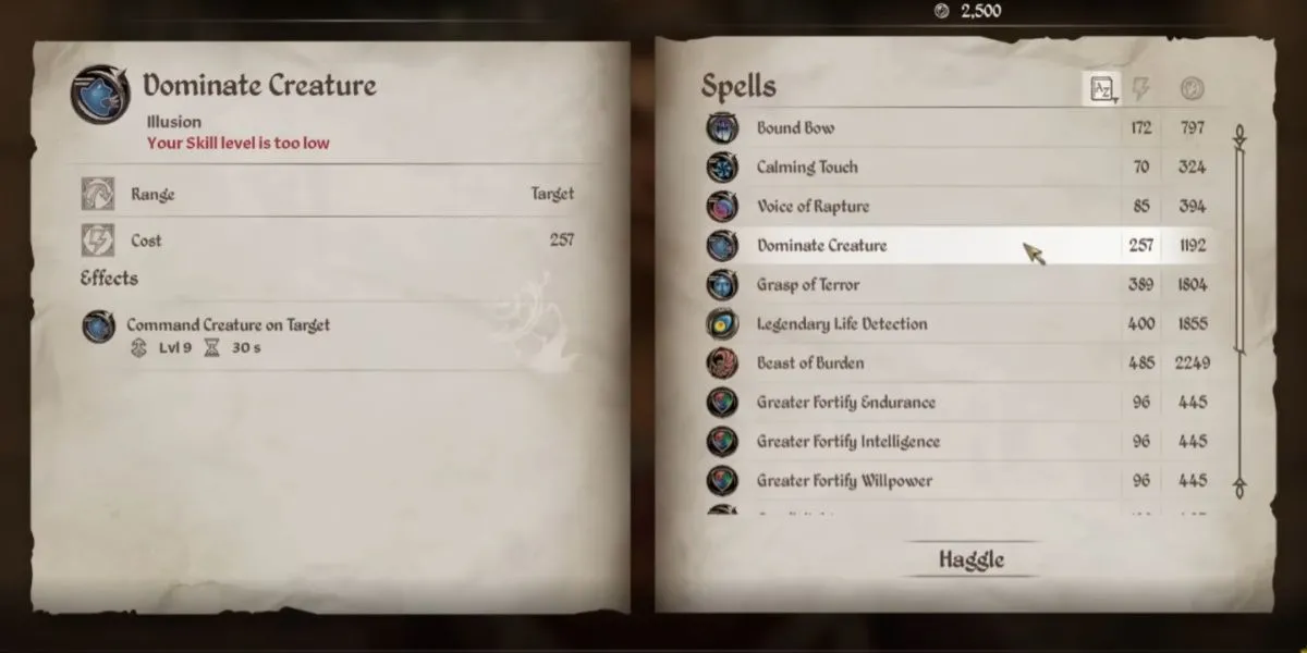 Phép thuật Dominate Creature trong Oblivion Remastered cho phép điều khiển quái vật làm đồng minh.