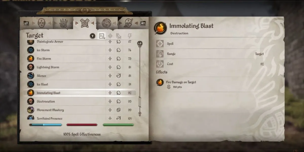 Phép thuật Immolating Blast, gây sát thương lửa lớn trong The Elder Scrolls IV: Oblivion Remastered.
