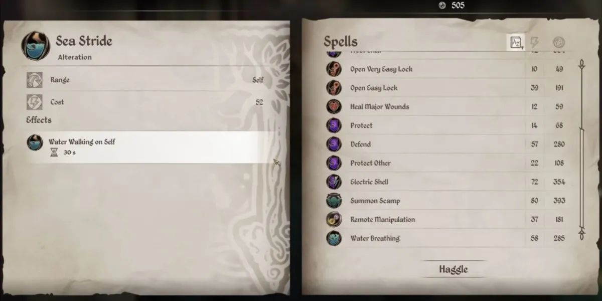 Phép thuật Sea Stride trong The Elder Scrolls IV: Oblivion Remastered giúp di chuyển trên mặt nước.