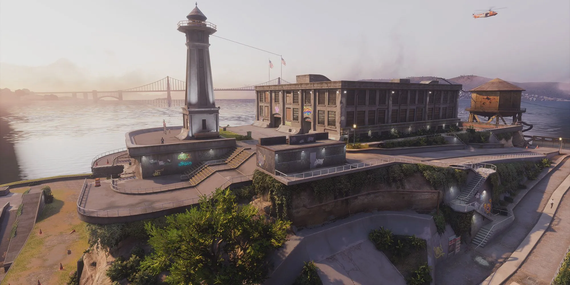 Phối cảnh màn chơi Alcatraz trong Tony Hawk's Pro Skater 3+4, gợi mở những thử thách mới và tiềm năng khám phá không giới hạn sau khi hoàn thành Waterpark.
