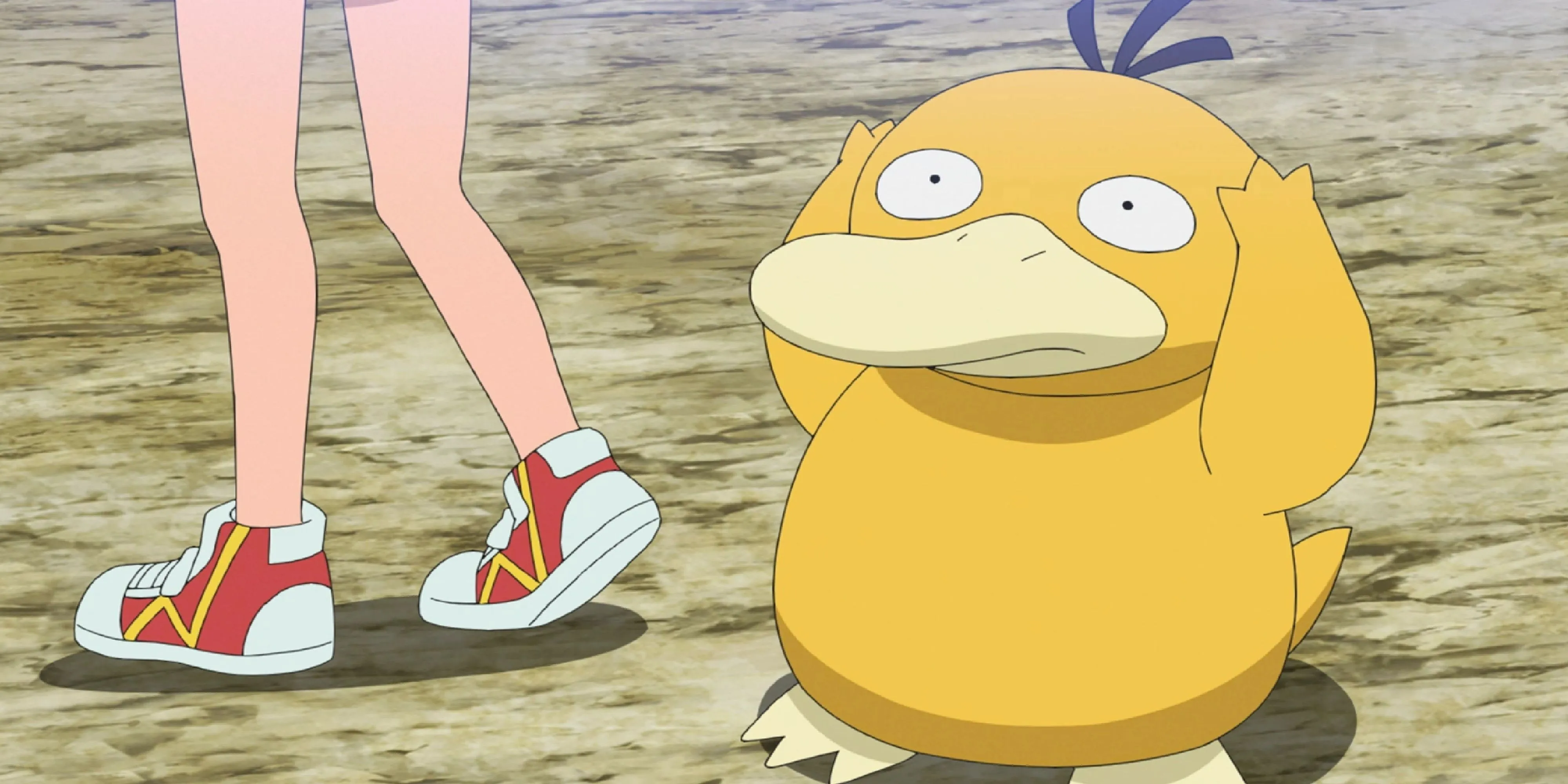 Psyduck ôm đầu trong một cảnh phim hoạt hình Pokémon, thể hiện sự bối rối
