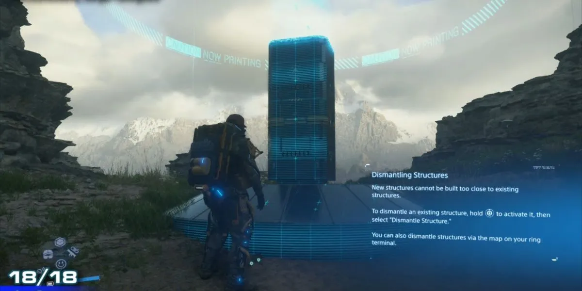 Sam Porter Bridges đang xây dựng một cấu trúc trong game, biểu tượng danh hiệu Master Builder trong Death Stranding 2