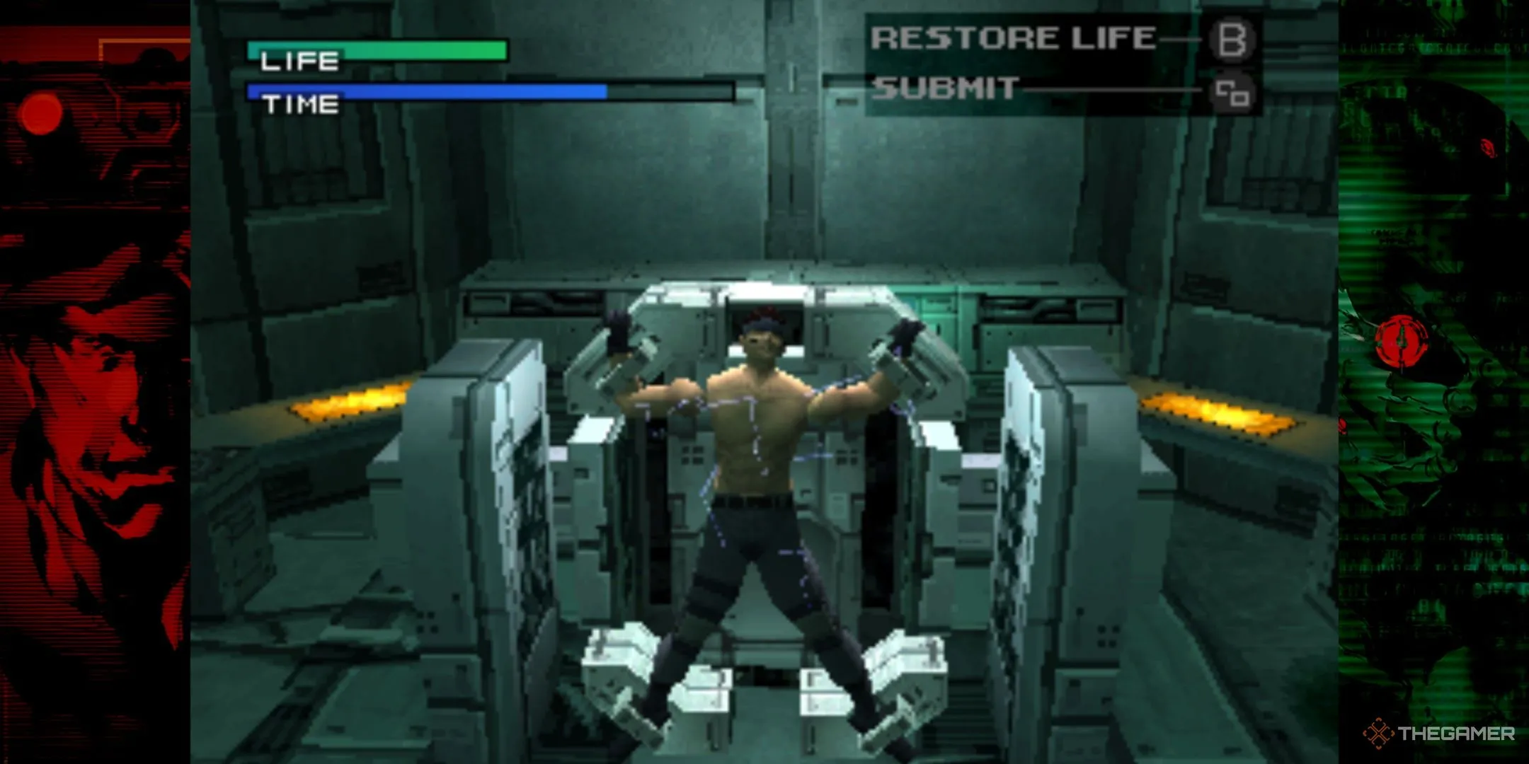 Snake chịu đựng màn tra tấn điện giật của Ocelot trong Metal Gear Solid 1.