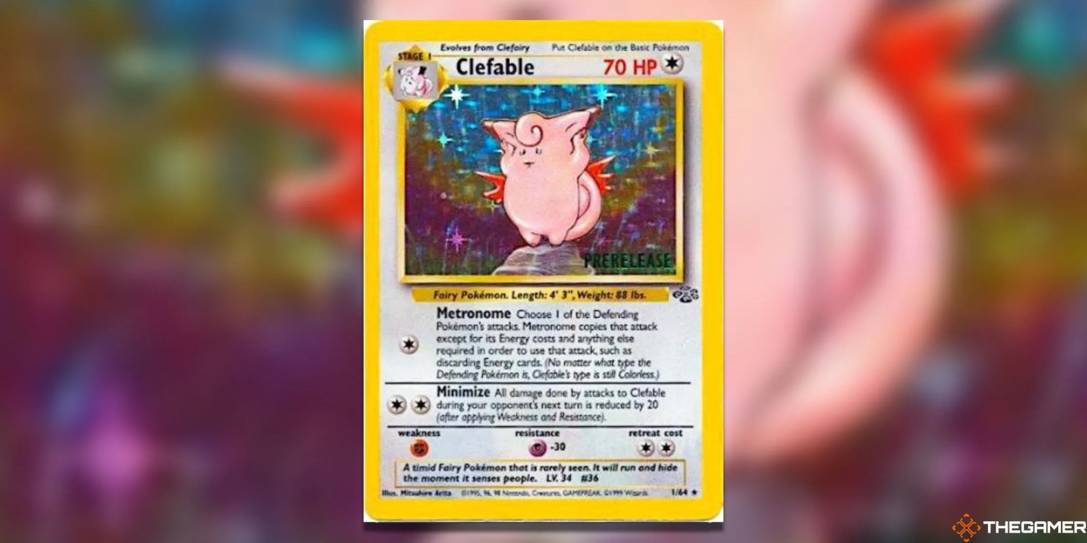 Thẻ bài Clefable Prerelease WOTC Promos từ Pokémon TCG minh họa cơ chế điểm yếu và kháng cự