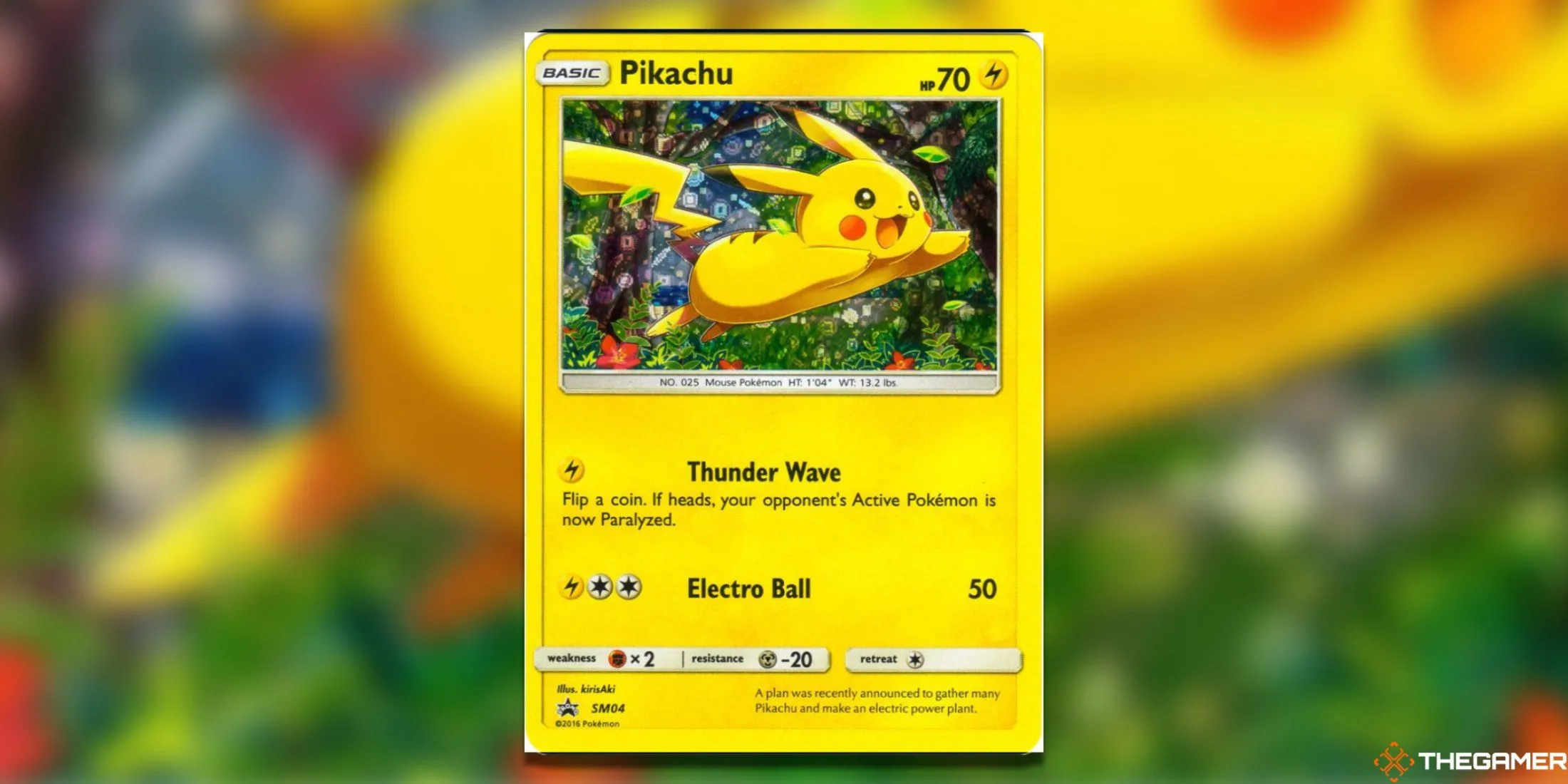 Thẻ bài Pikachu SM04 General Mills từ Pokémon TCG, đại diện cho những hiệu ứng chiêu thức đặc biệt