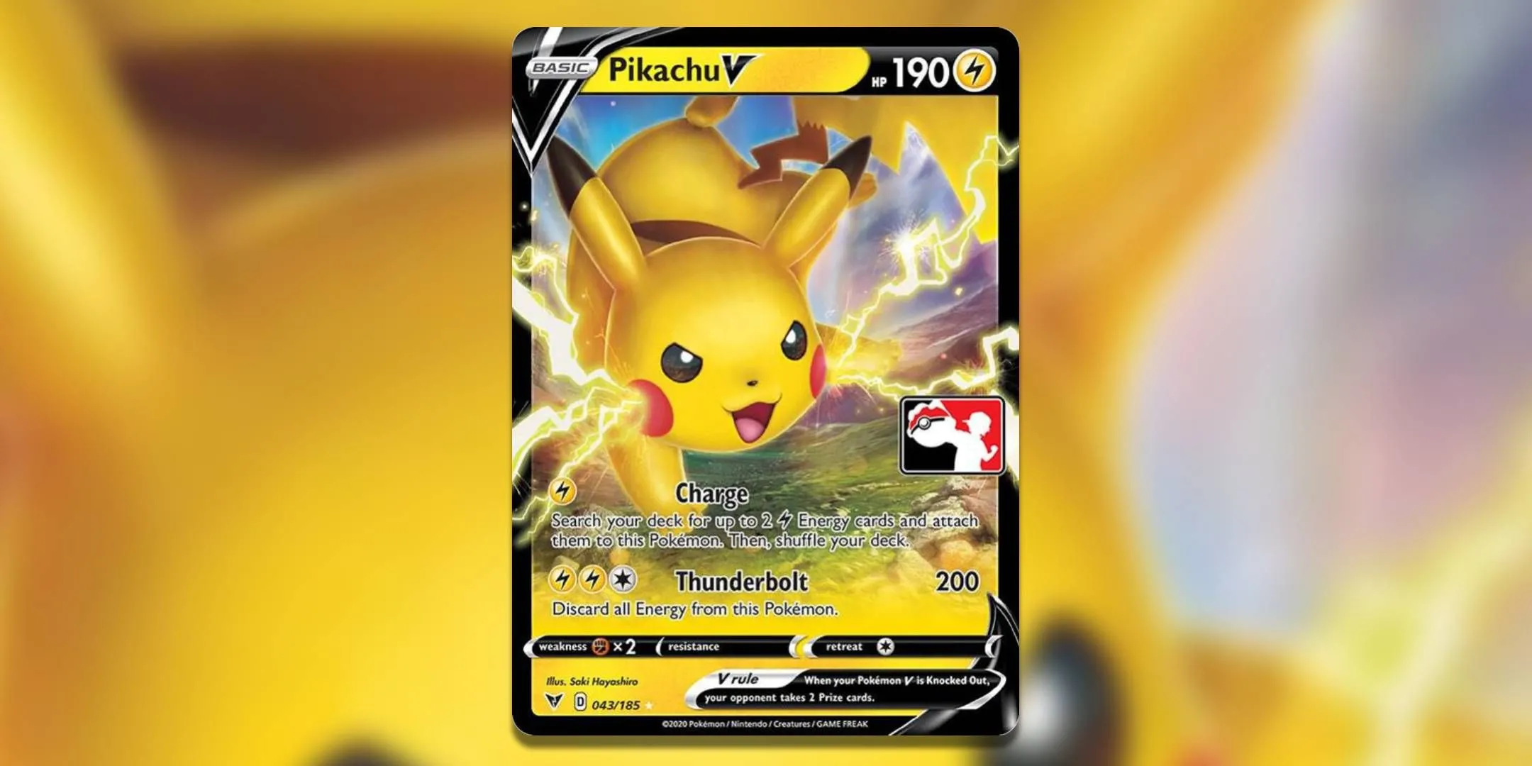 Thẻ bài Pikachu V từ bộ Prize Pack Series của Pokémon TCG, liên quan đến khái niệm thẻ thưởng