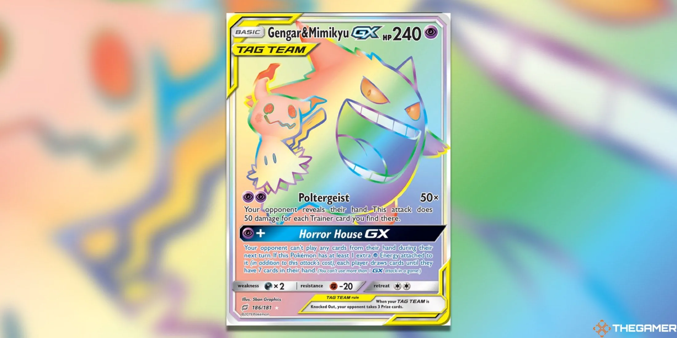Thẻ bài Pokemon TCG Gengar & Mimikyu GX Secret Rare từ bộ Team Up, một trong những thẻ Alola giá trị nhất.