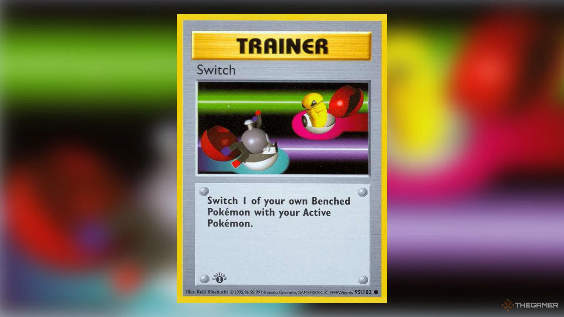 Thẻ bài Trainer Switch từ Bộ Cơ bản (Base Set) của Pokémon TCG, giúp Pokémon đổi vị trí