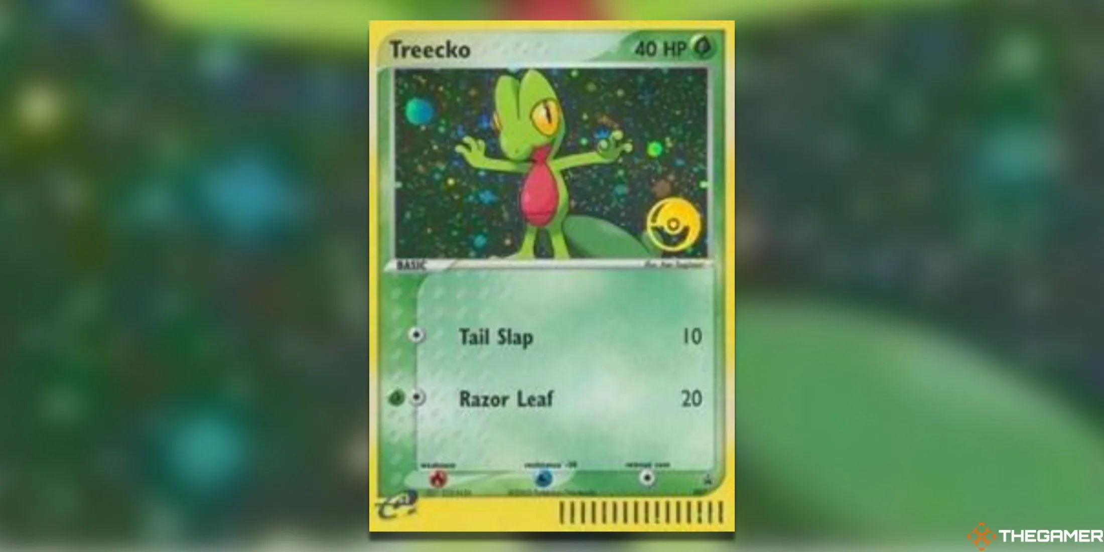 Thẻ bài Treecko Nintendo Promos từ giải POP Tournament trong Pokemon TCG, với hiệu ứng holo đẹp mắt và dấu ấn độc quyền của Nintendo