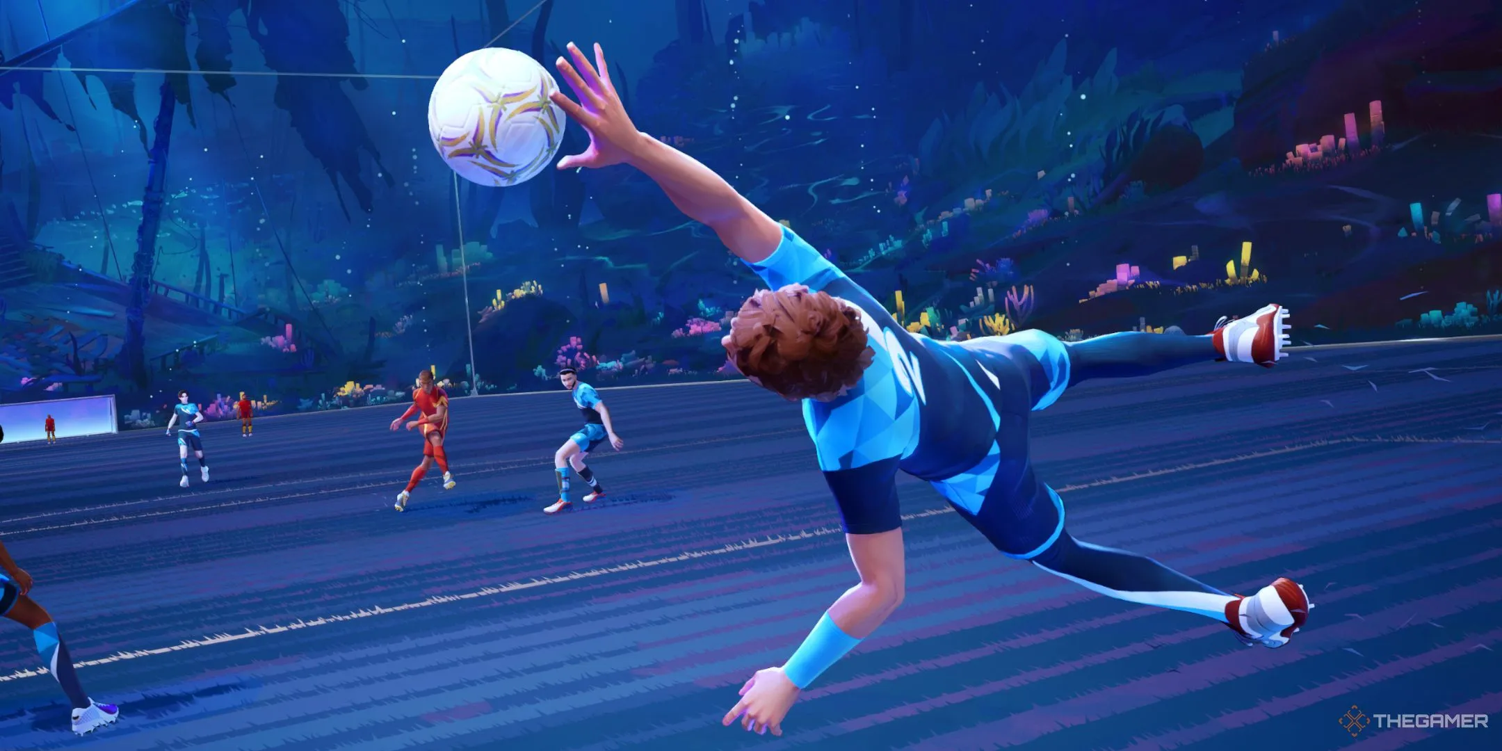Thủ môn đổ người bắt bóng đầy ấn tượng trong game bóng đá multiplayer Rematch