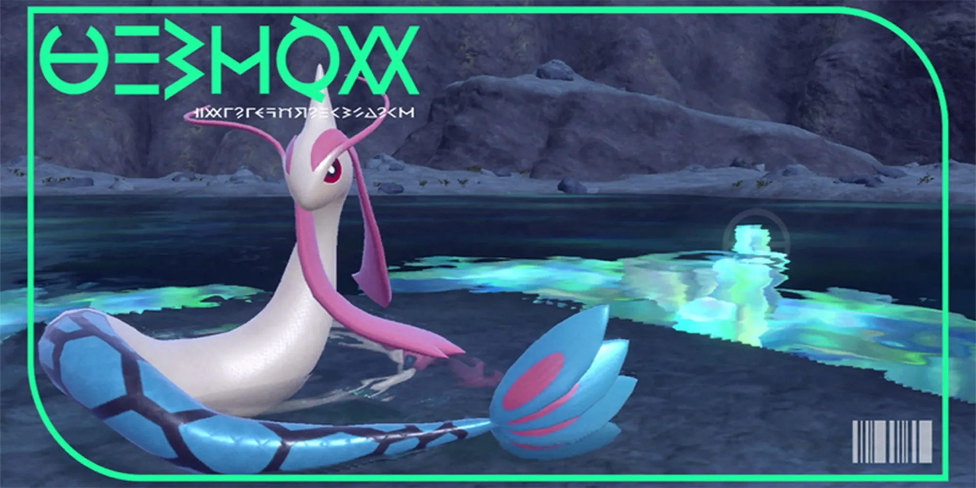 Trang Pokedex của Milotic, hiển thị hình ảnh Pokémon thanh lịch dưới nước