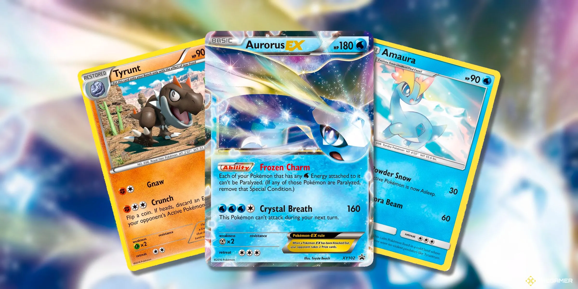 Tyrunt, Aurorus EX và Amaura, các thẻ bài của Pokemon hóa thạch Kalos