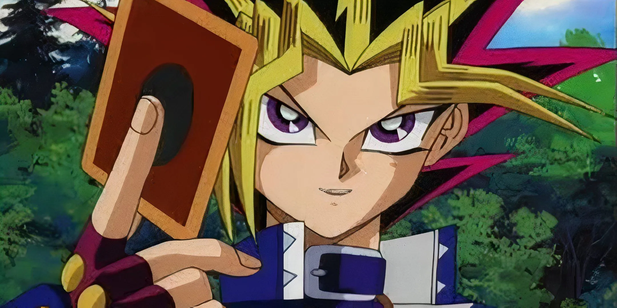 Yugi Muto tự tin cầm thẻ bài trong Yu-Gi-Oh! Duel Monsters, ảnh hưởng đến lối chơi TCG thời thơ ấu