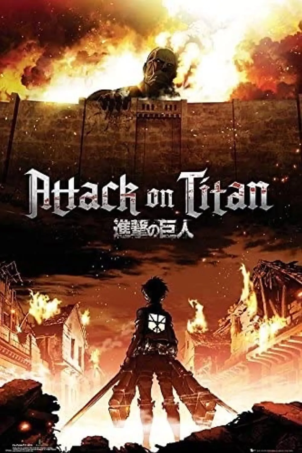 Ảnh tổng hợp Attack on Titan với các biểu tượng và nhân vật chính, thể hiện quy mô của series