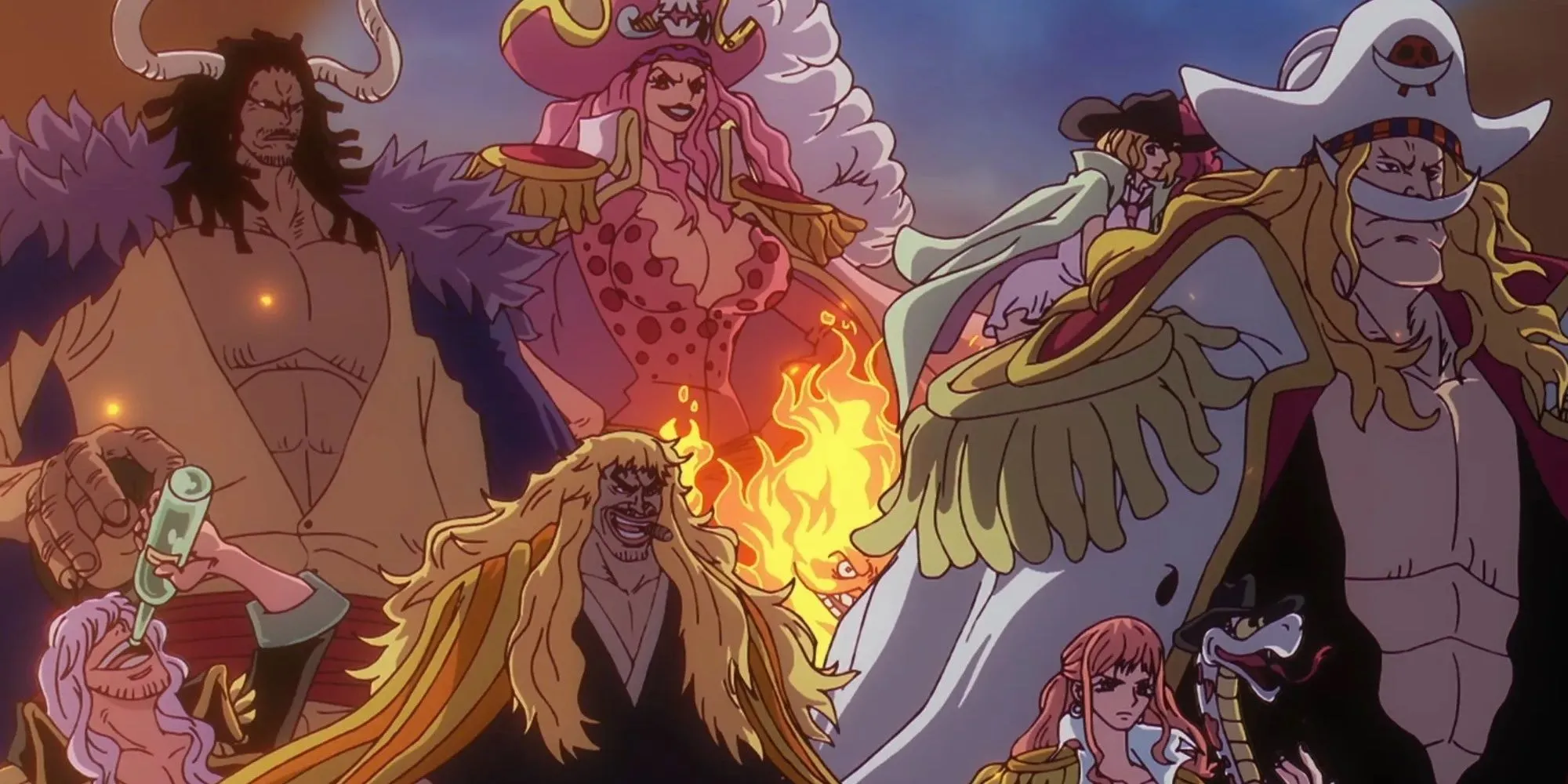 Băng Hải Tặc Rocks với Rocks D. Xebec cùng các thành viên trẻ tuổi Big Mom, Kaido, Râu Trắng, tập hợp những quái vật tương lai của Tân Thế Giới.