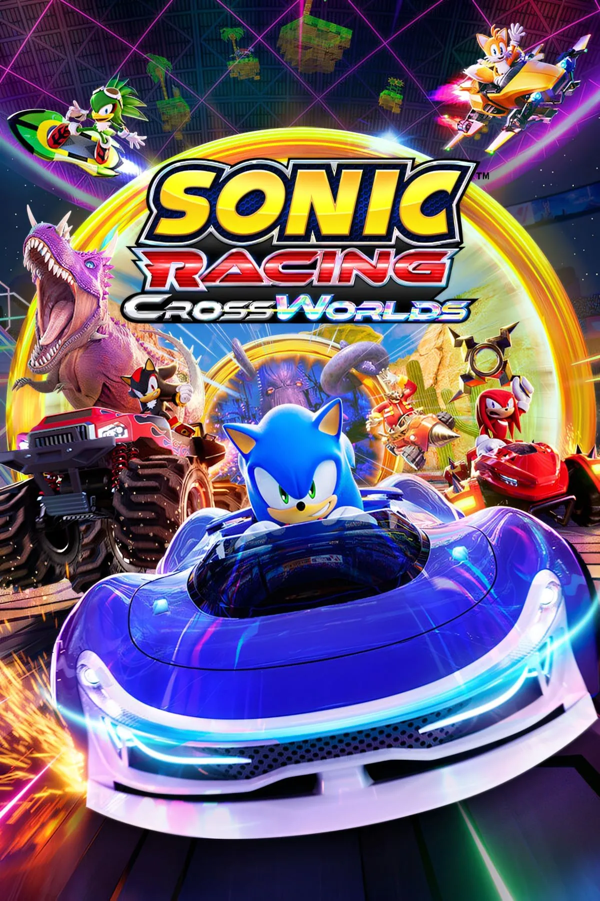 Bìa game Sonic Racing: CrossWorlds với dàn nhân vật quen thuộc, sẵn sàng chinh phục mọi đường đua trên đa nền tảng