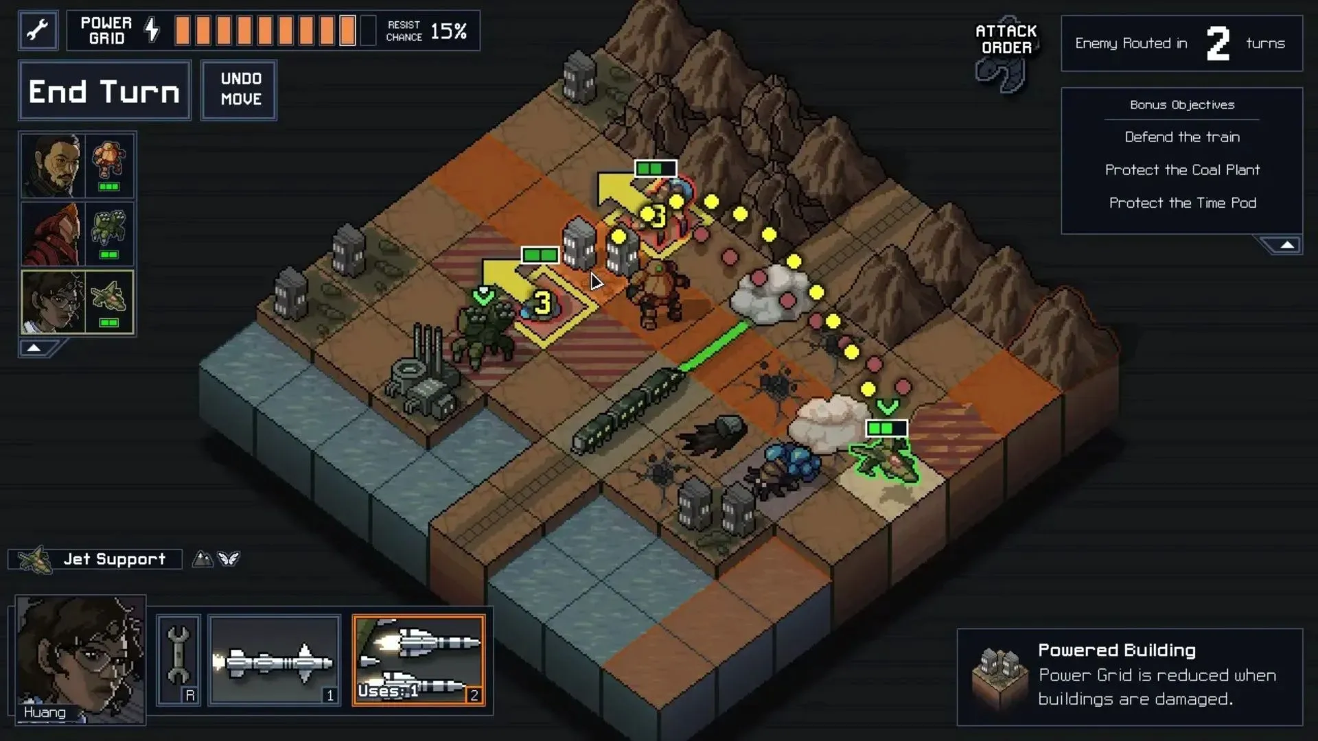 Các mech chiến đấu chống lại quái vật Vek trong Into the Breach