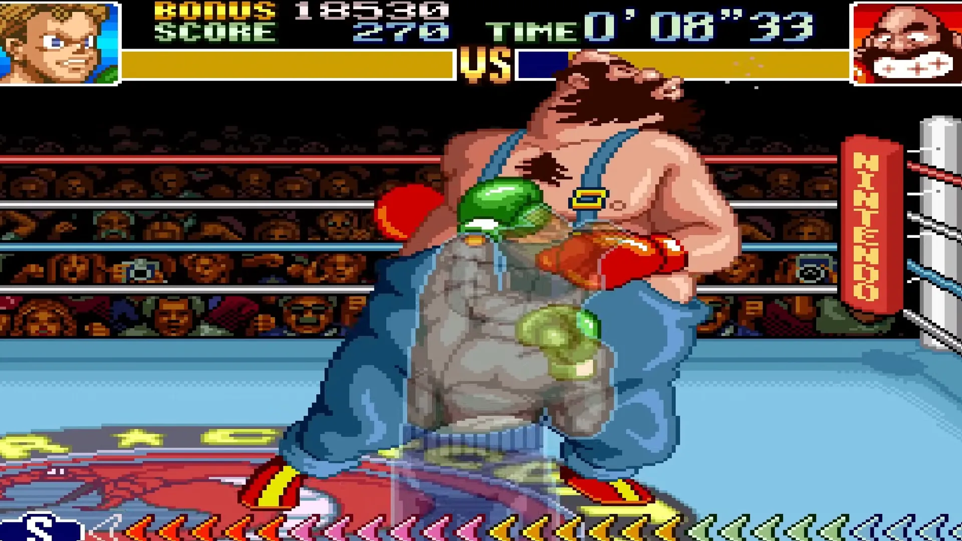 Cảnh chiến đấu với Bear Hugger trong Super Punch-Out!! trên SNES