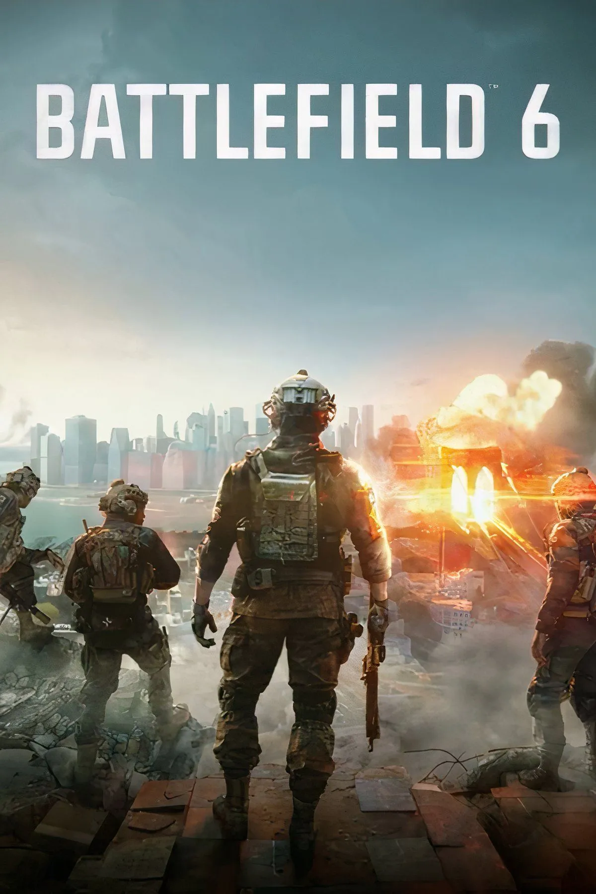 Concept art hoành tráng của Battlefield 6, thể hiện bối cảnh chiến trường khốc liệt và công nghệ cao