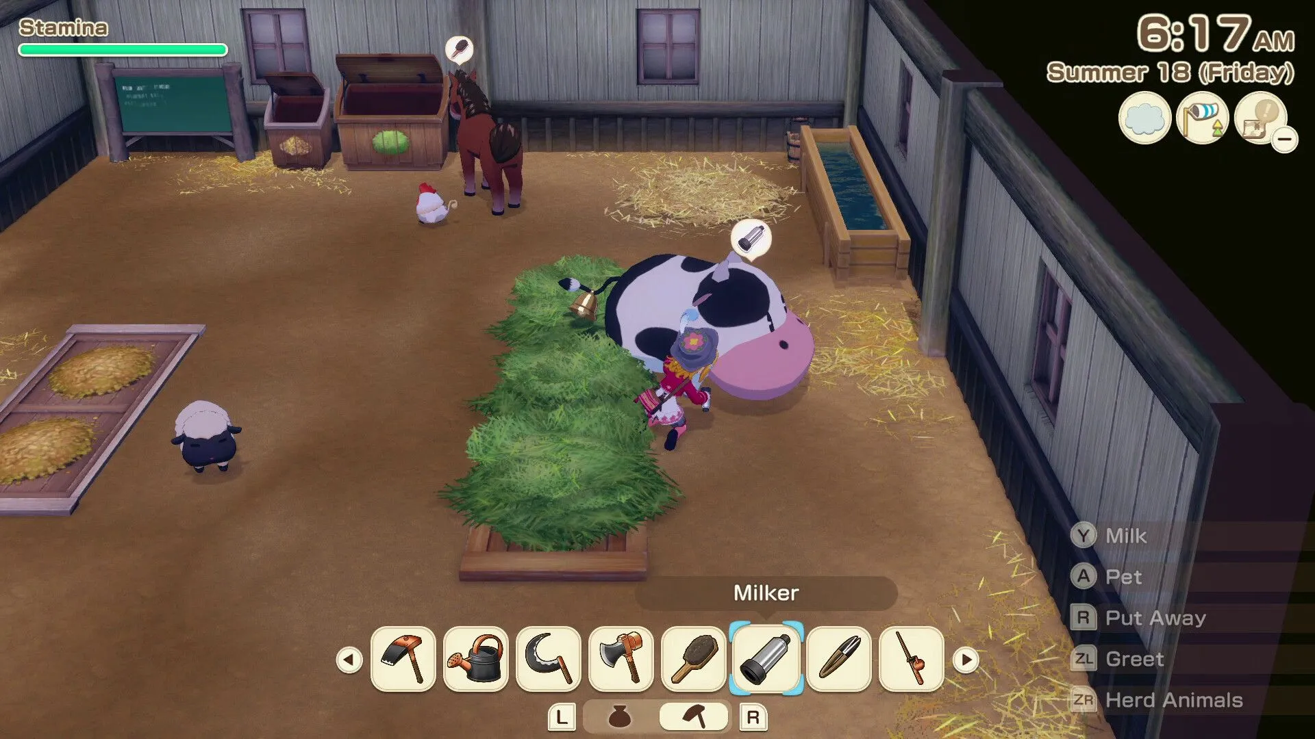 Gameplay trồng trọt Story of Seasons Grand Bazaar nhân vật đang tưới cây