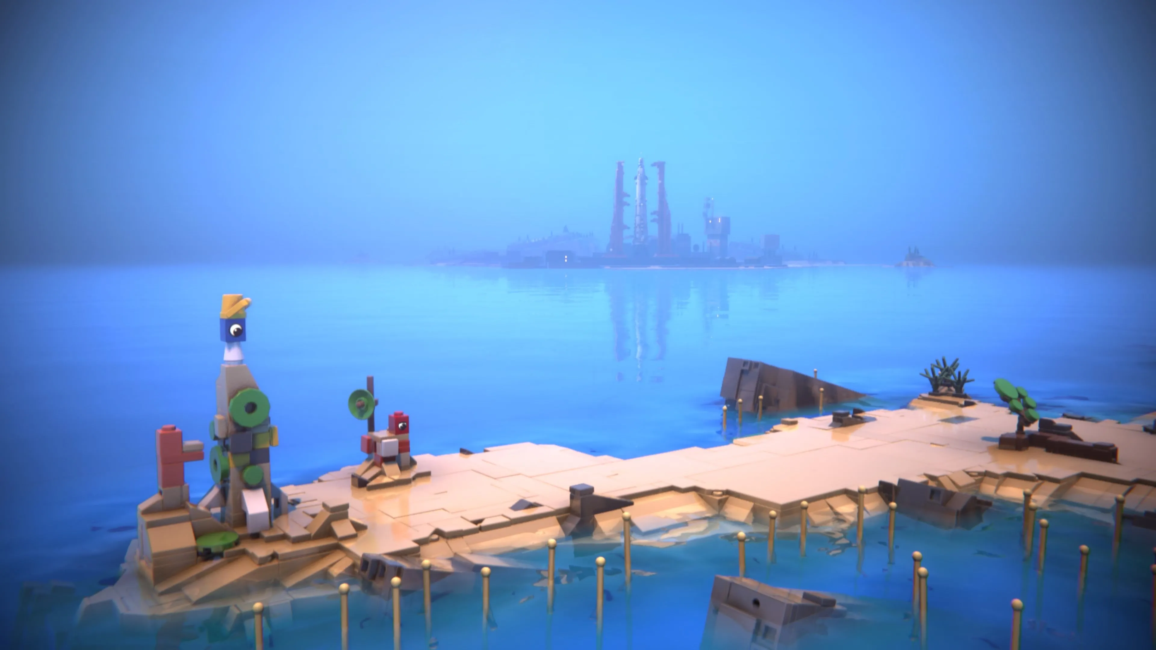 Giao diện game LEGO Voyagers với hai nhân vật LEGO Red và Blue trong môi trường 3D, minh họa lối chơi giải đố co-op.