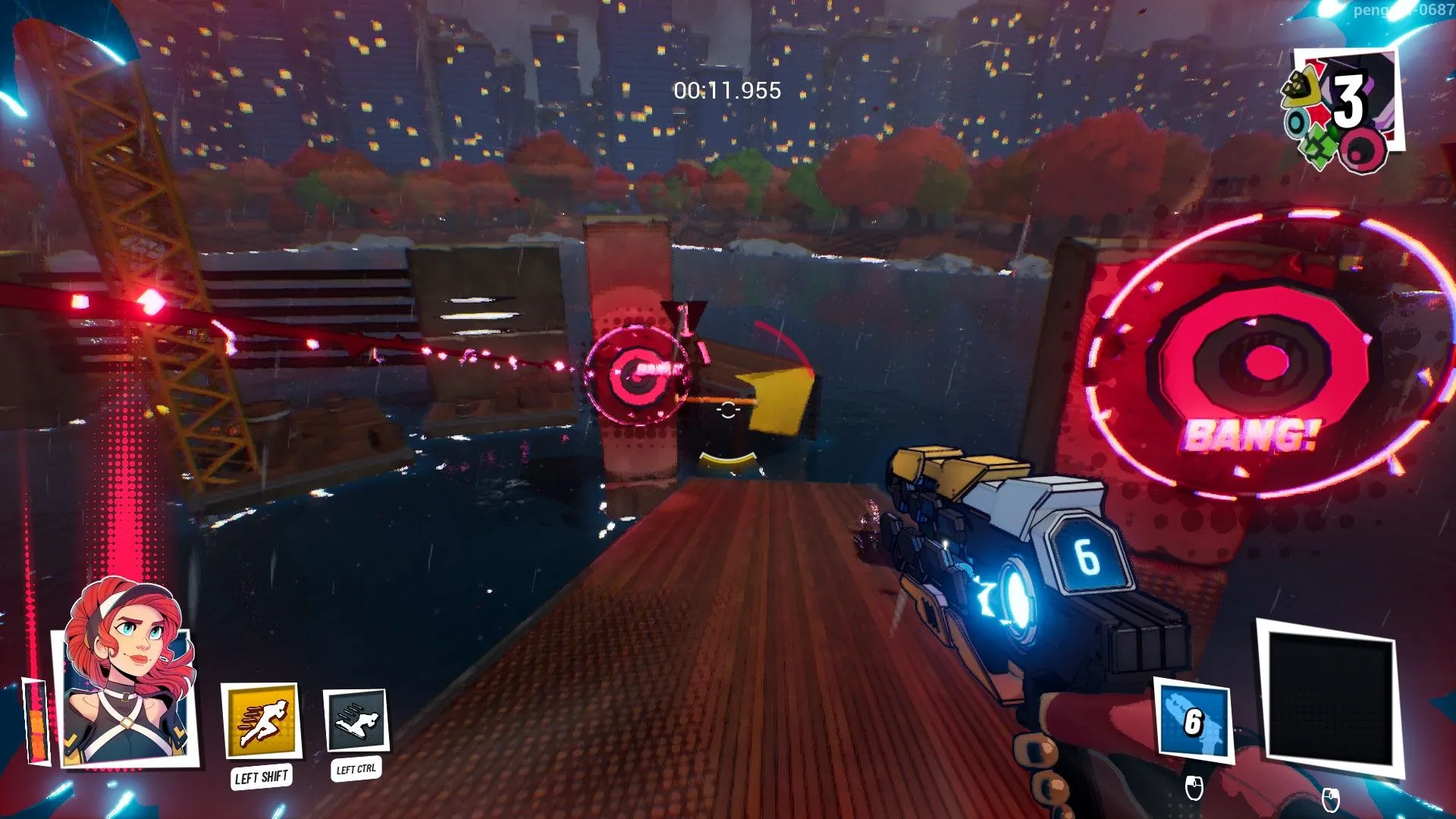 Giao diện gameplay của JETRUNNER với đồ họa cel-shade rực rỡ, tối ưu cho trải nghiệm tốc độ