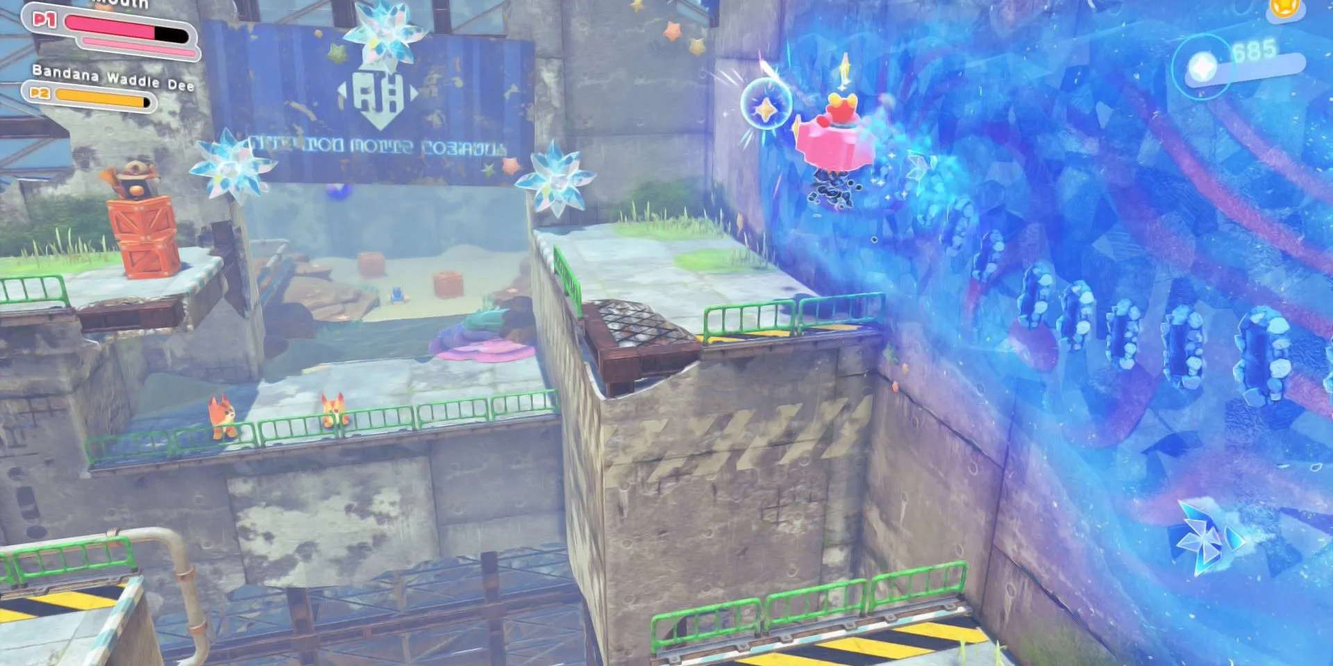 Kirby sử dụng Gear Mouthful Mode để vượt qua chướng ngại vật trong các màn chơi mới của DLC Star-Crossed World
