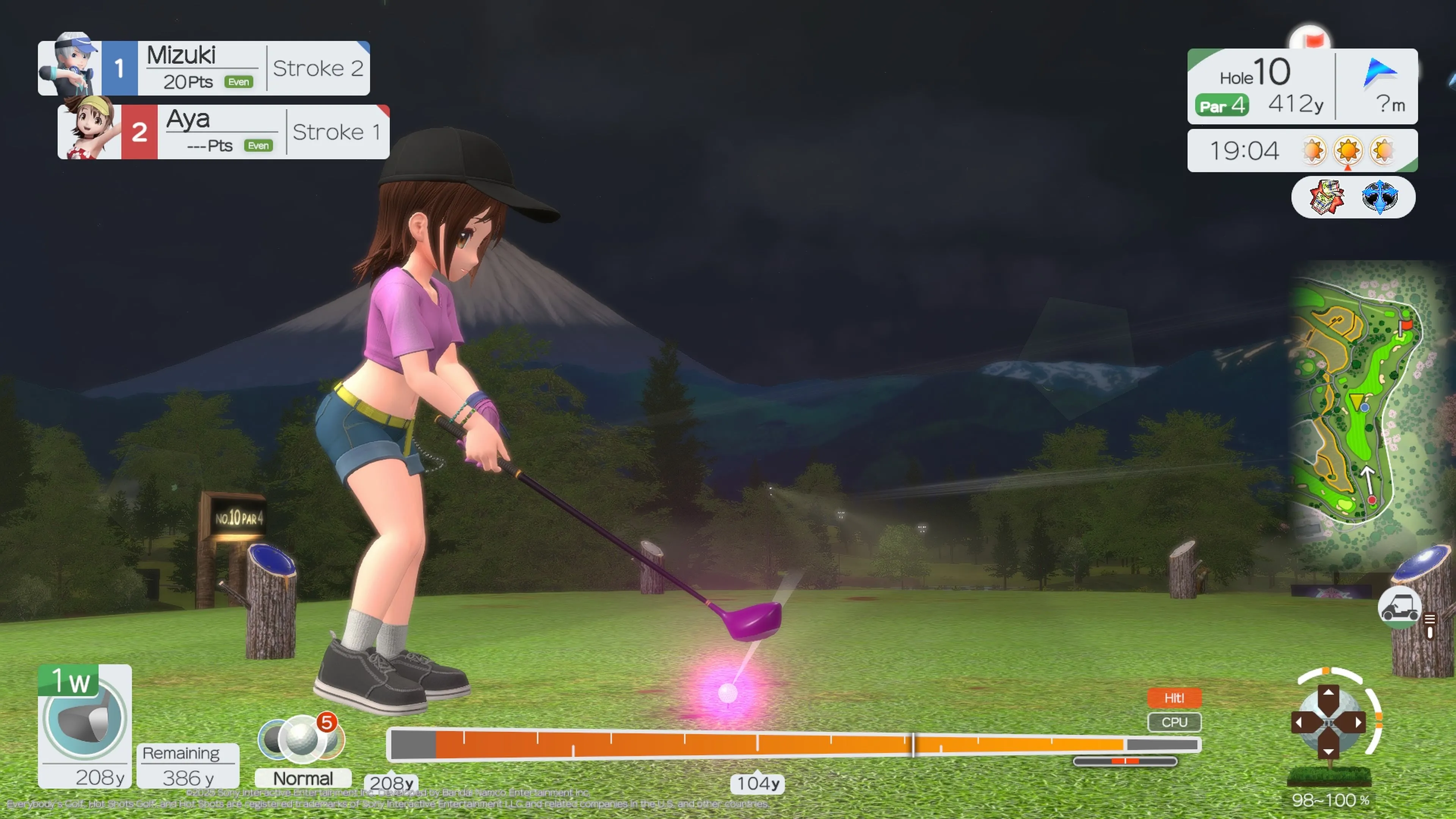Màn hình lựa chọn chế độ chơi và nhân vật trong Everybody's Golf Hot Shots