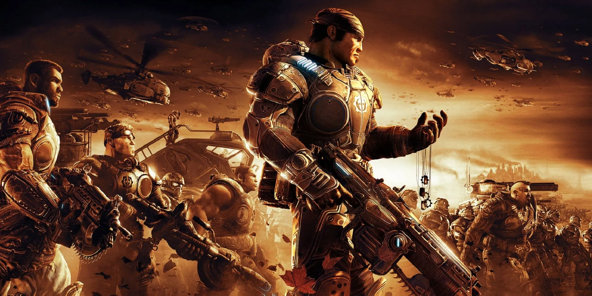 Marcus Fenix và Dom Santiago trong một cảnh biểu cảm trong Gears of War 2