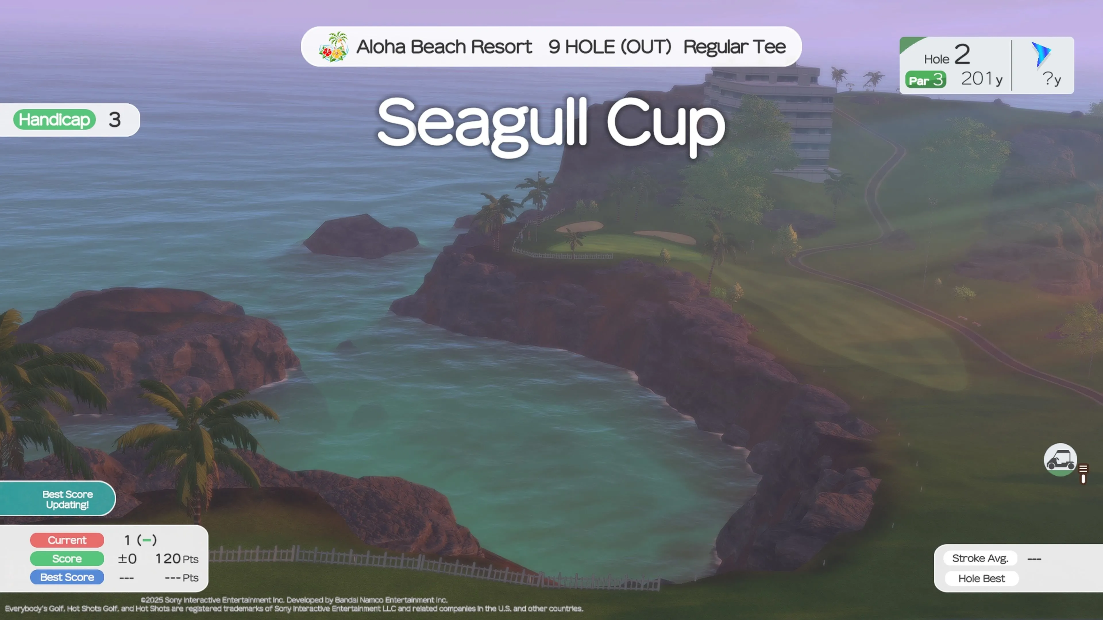 Người chơi Everybody's Golf Hot Shots trên sân golf đêm