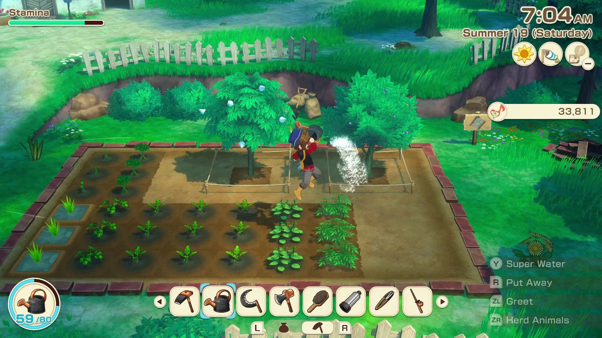 Nhân vật chính giao tiếp NPC trong thị trấn Story of Seasons Grand Bazaar