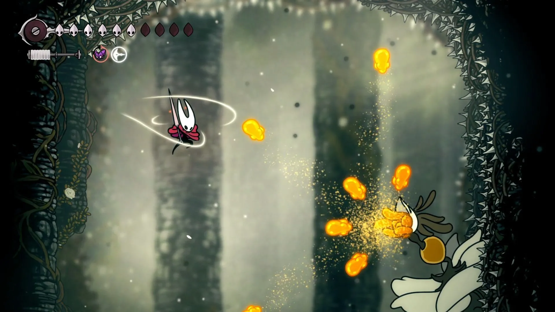 Nyleth phóng Pollen Projectiles trong giai đoạn 2 trận chiến Hollow Knight Silksong