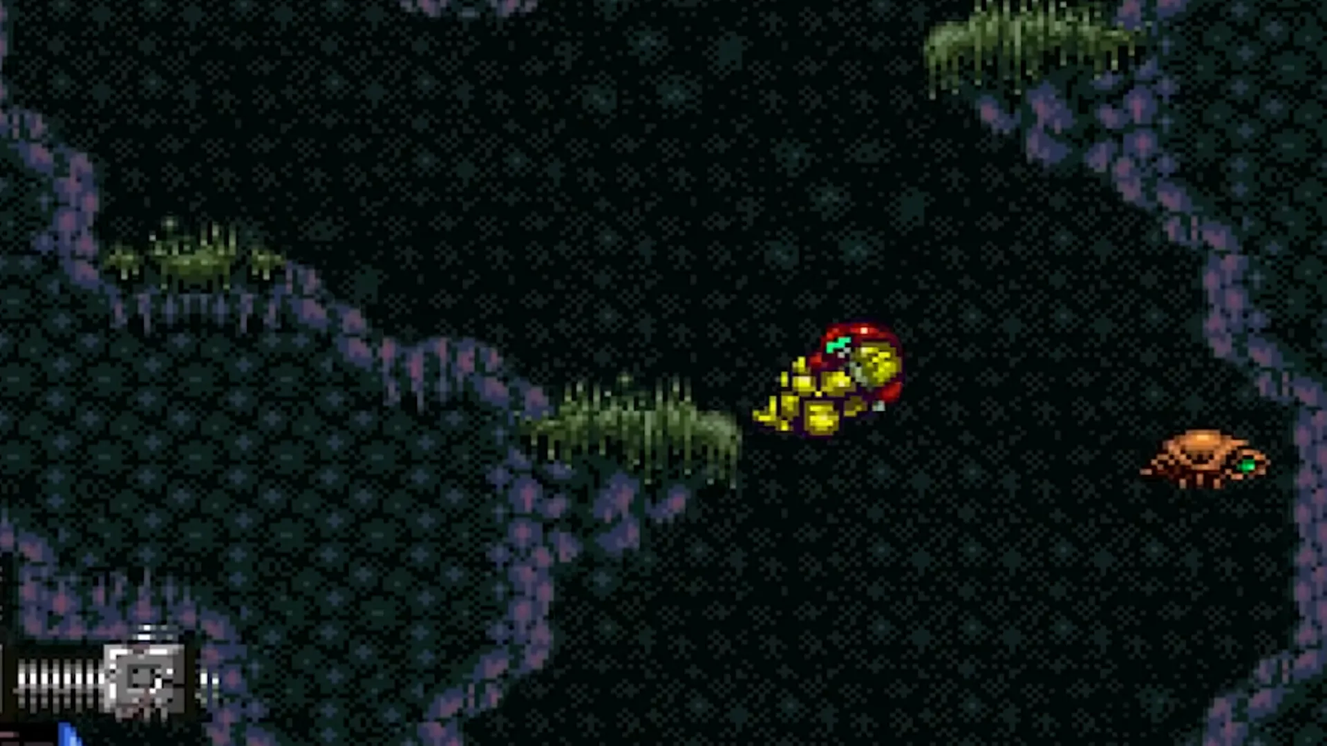 Samus Aran trong Super Metroid đang khám phá bản đồ
