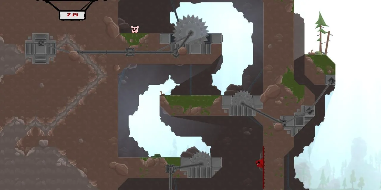 Super Meat Boy, một game platformer cực khó đòi hỏi độ chính xác và tốc độ phản ứng cao.