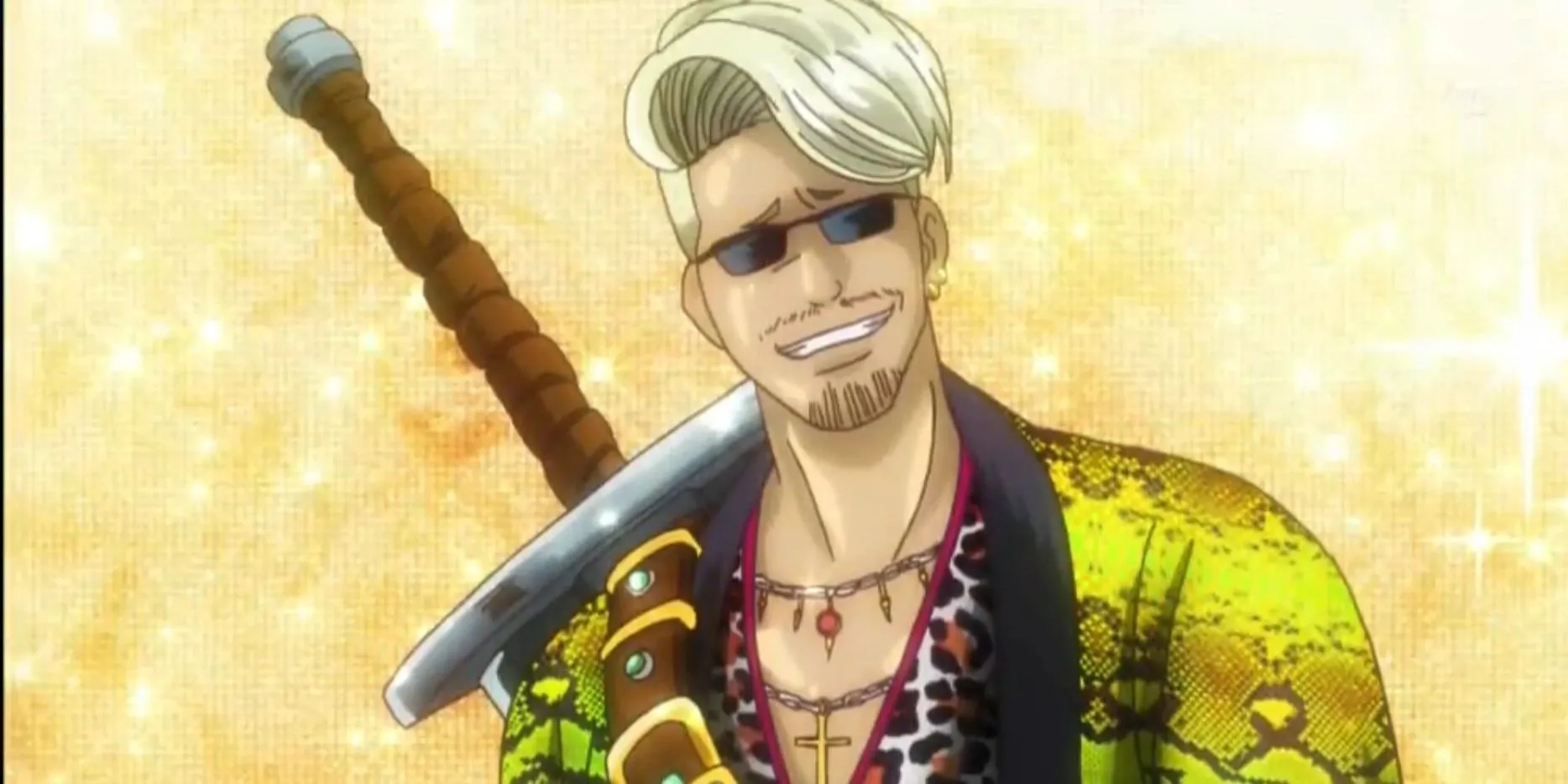 Taizou Hasegawa (MADAO) thất nghiệp với điếu thuốc lá trên miệng, biểu tượng của sự thất bại và bi kịch ẩn sau vẻ ngoài hài hước trong Gintama.